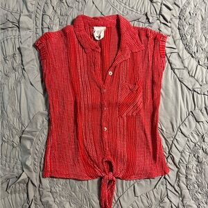 Harper Heritage red button down tie front top